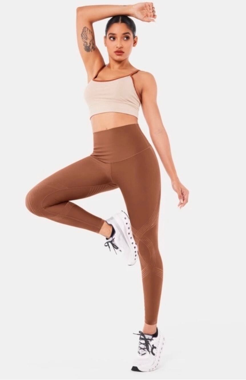 Fanka Body Sculpt Side Pocket Leggings Brown Large Yoga Wokout Athletic Gym